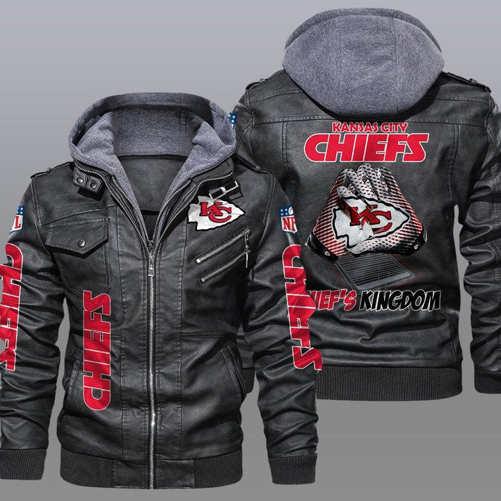 Kansas City Chiefs Premium & Ultra-Thick Leather Jacket with Fleece Hood 16