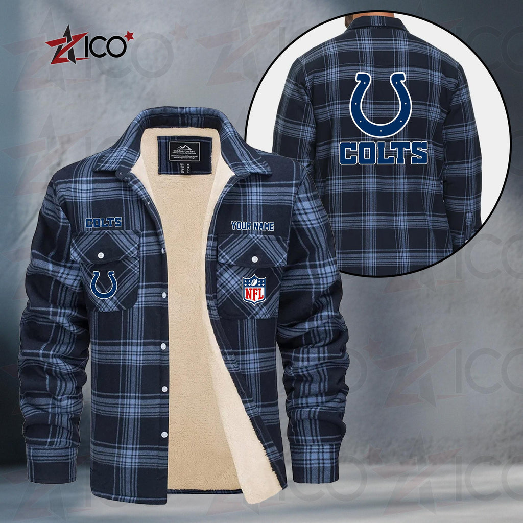 Indianapolis Colts Fleece Flannel Plaid Jacket TG46