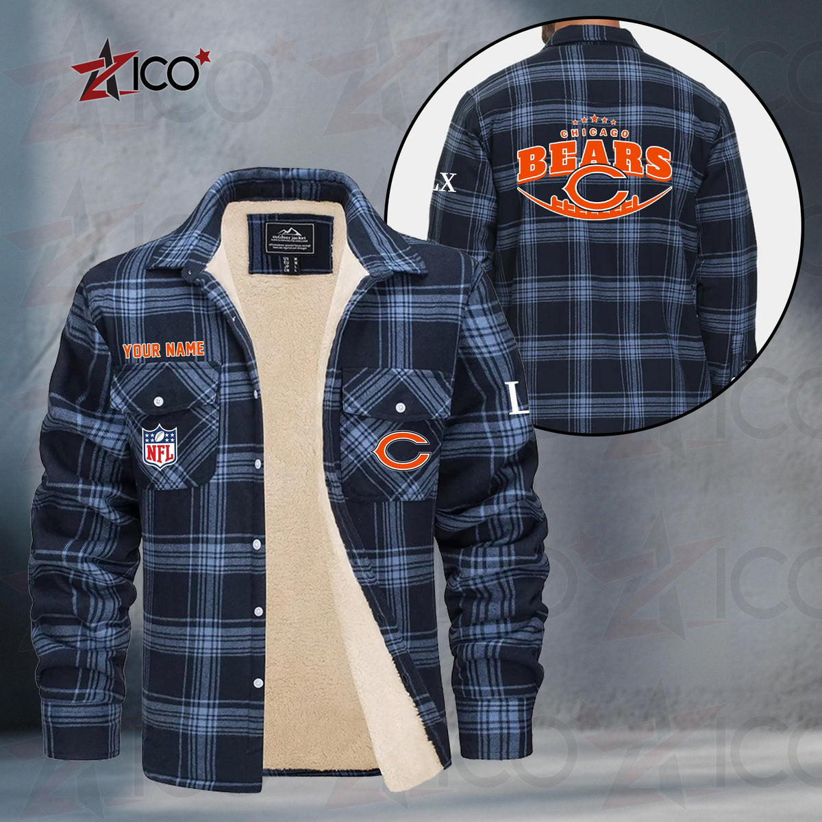 Chicago Bears Fleece Flannel Plaid Jacket MN06