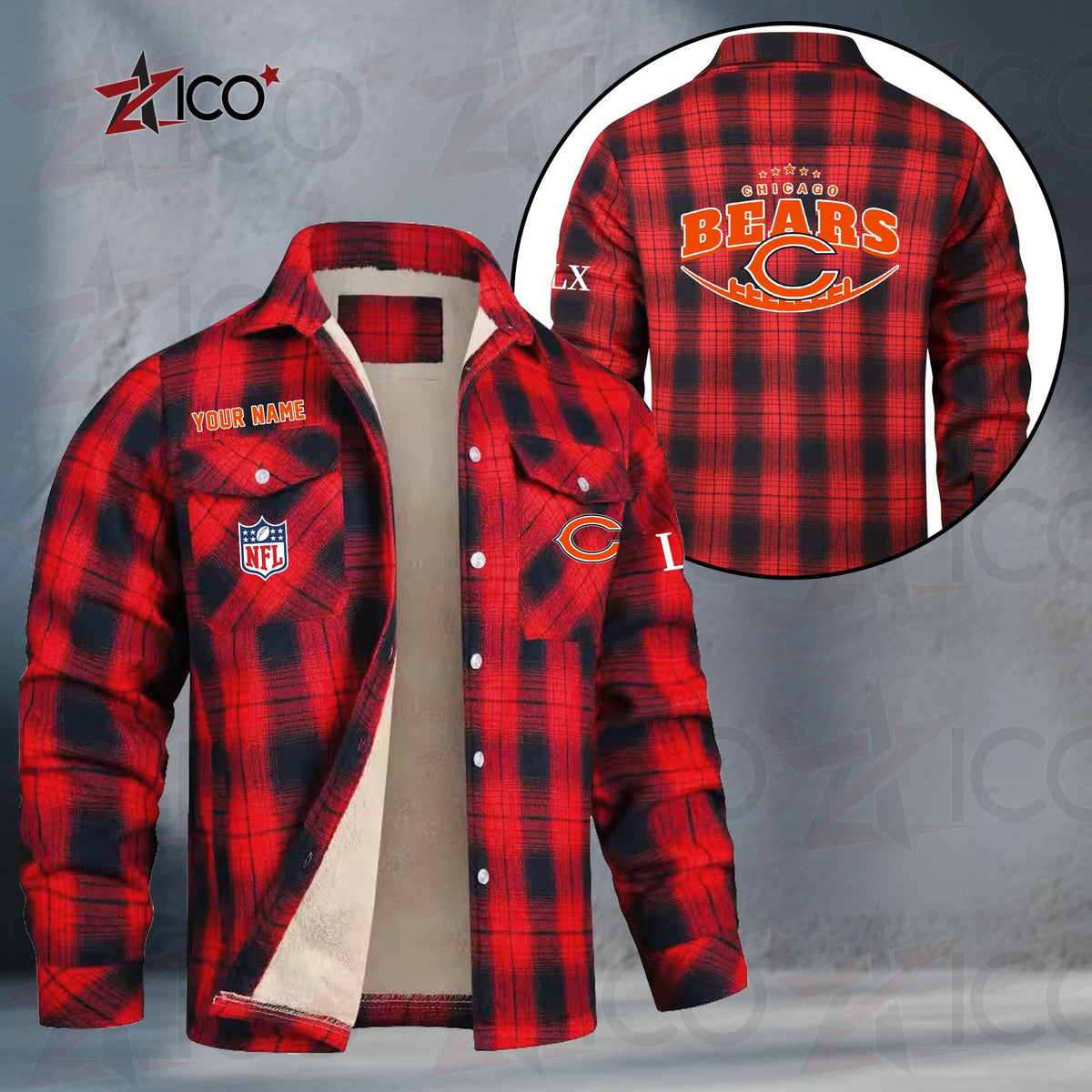 Chicago Bears Fleece Flannel Plaid Jacket MN06