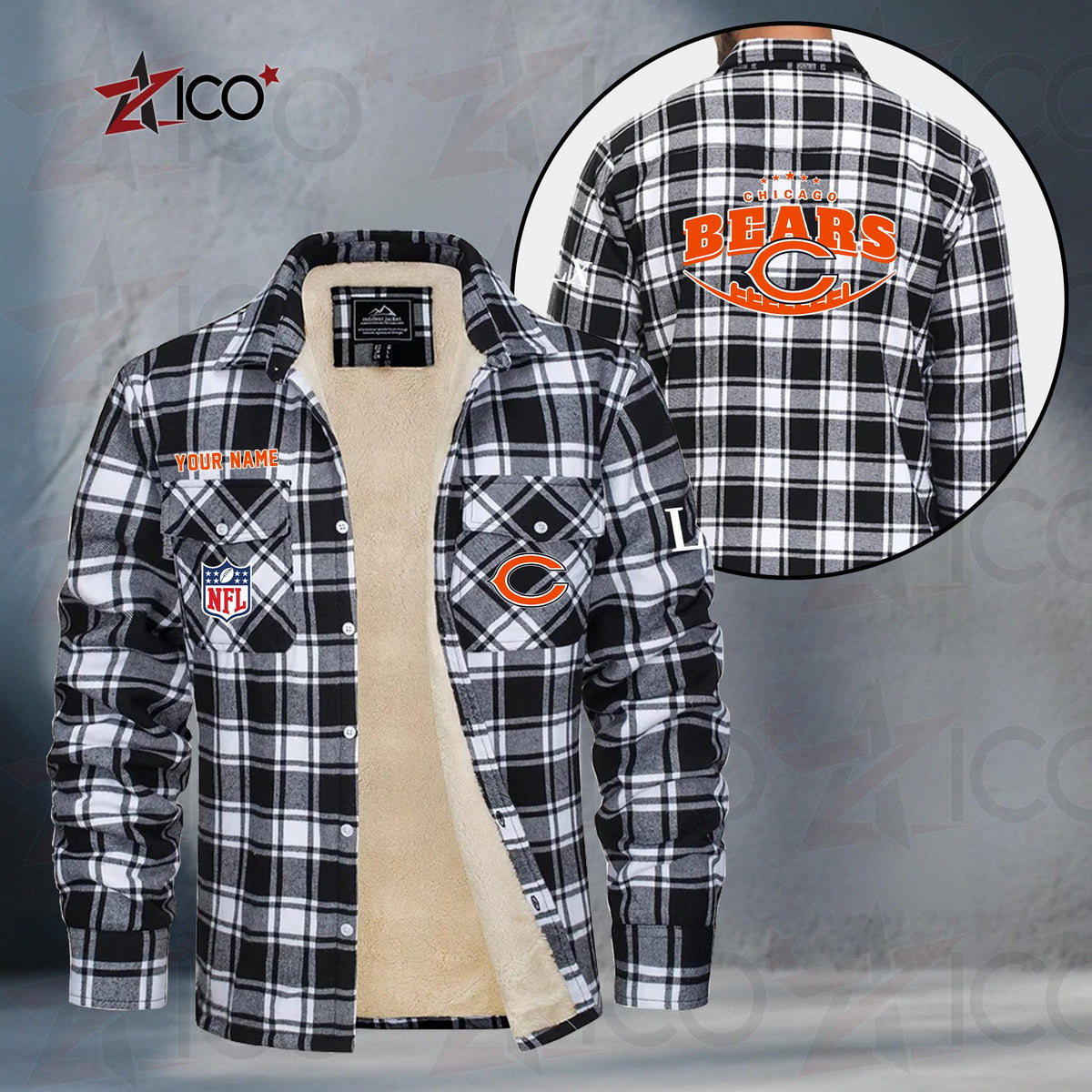 Chicago Bears Fleece Flannel Plaid Jacket MN06