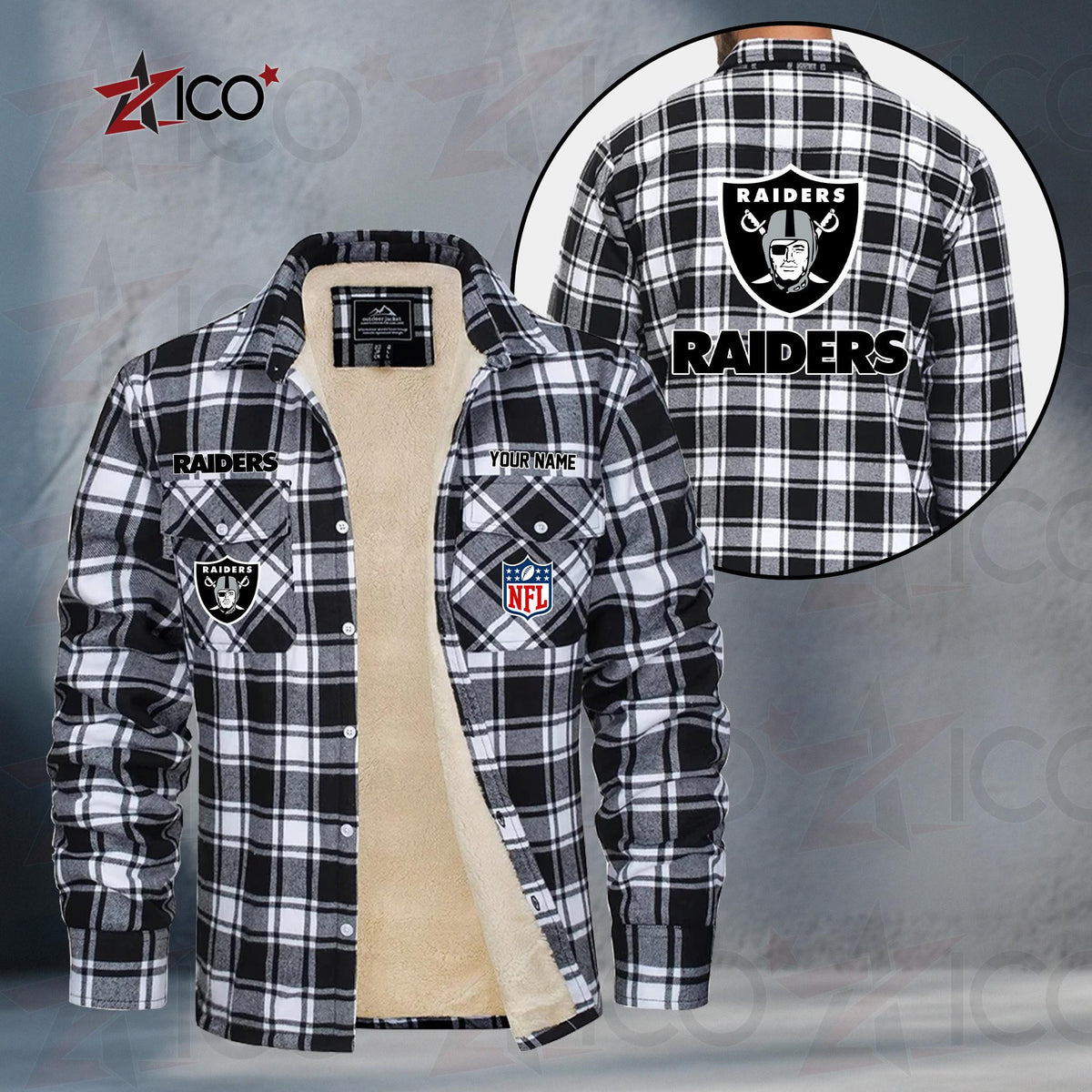 Las Vegas Raiders Fleece Flannel Plaid Jacket TG49