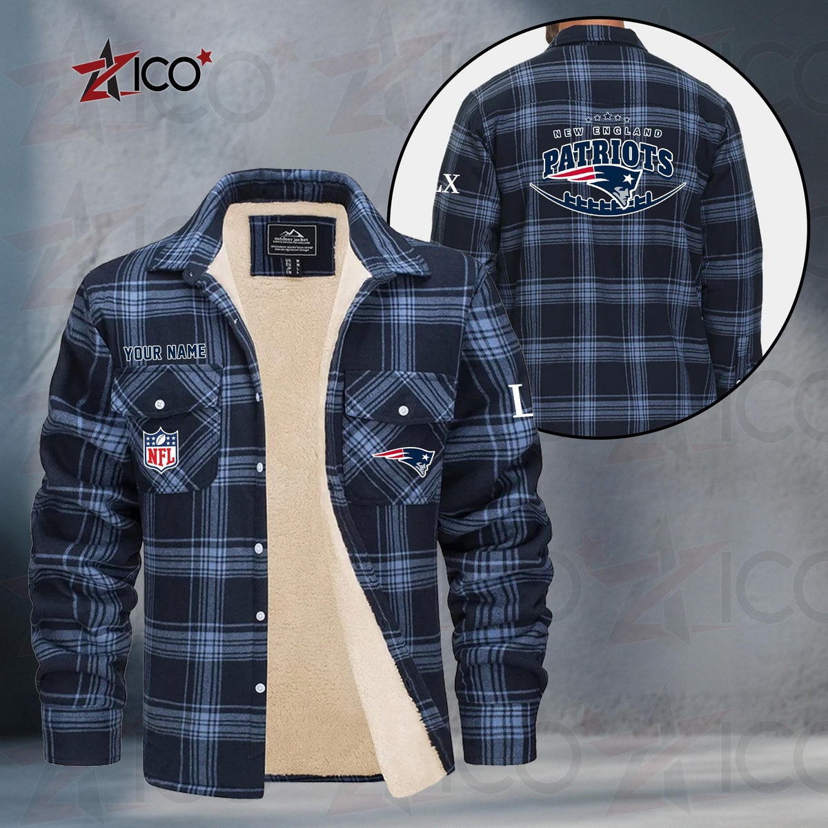 New England Patriots Fleece Flannel Plaid Jacket MN22