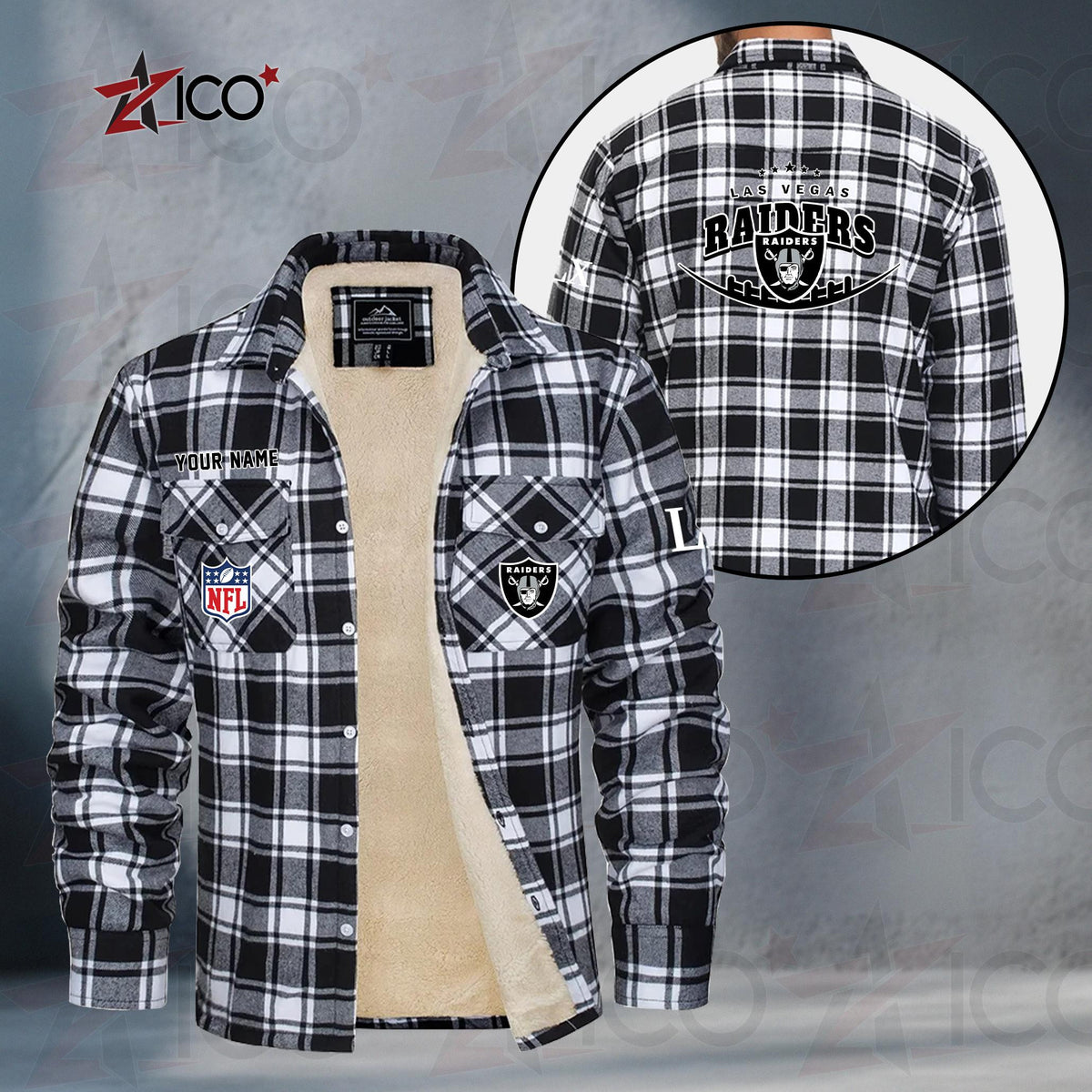Las Vegas Raiders Fleece Flannel Plaid Jacket MN17