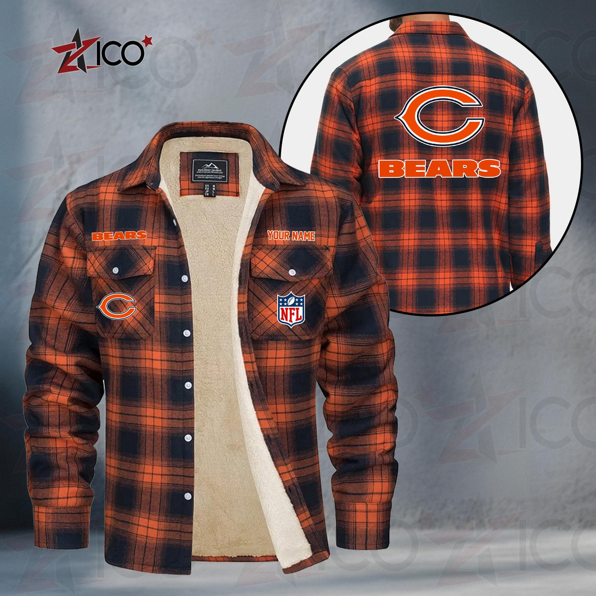 Chicago Bears Fleece Flannel Plaid Jacket TG38