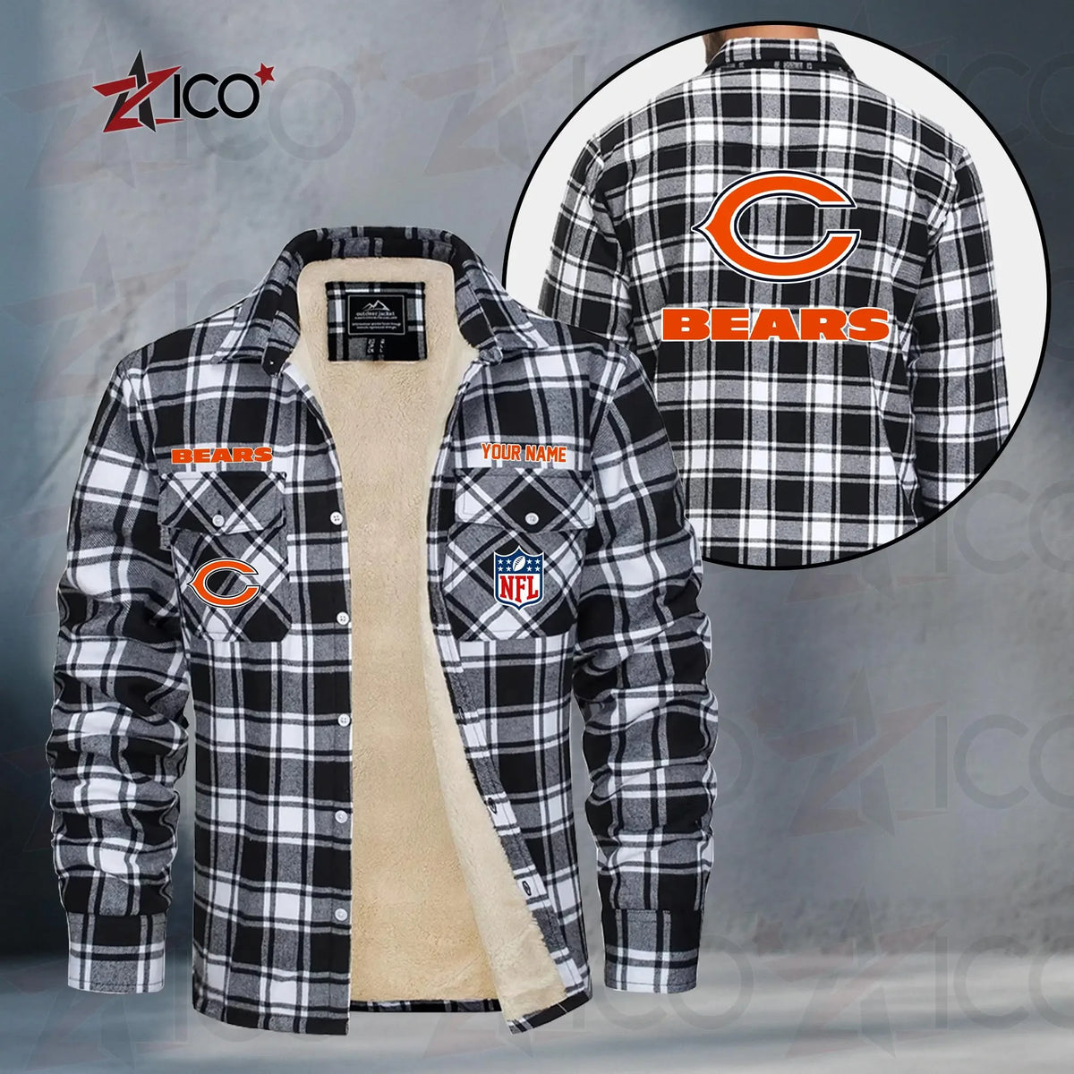Chicago Bears Fleece Flannel Plaid Jacket TG38