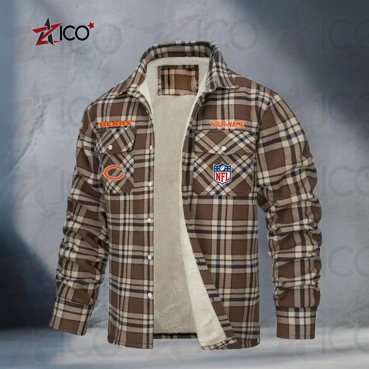 Chicago Bears Fleece Flannel Plaid Jacket TG38