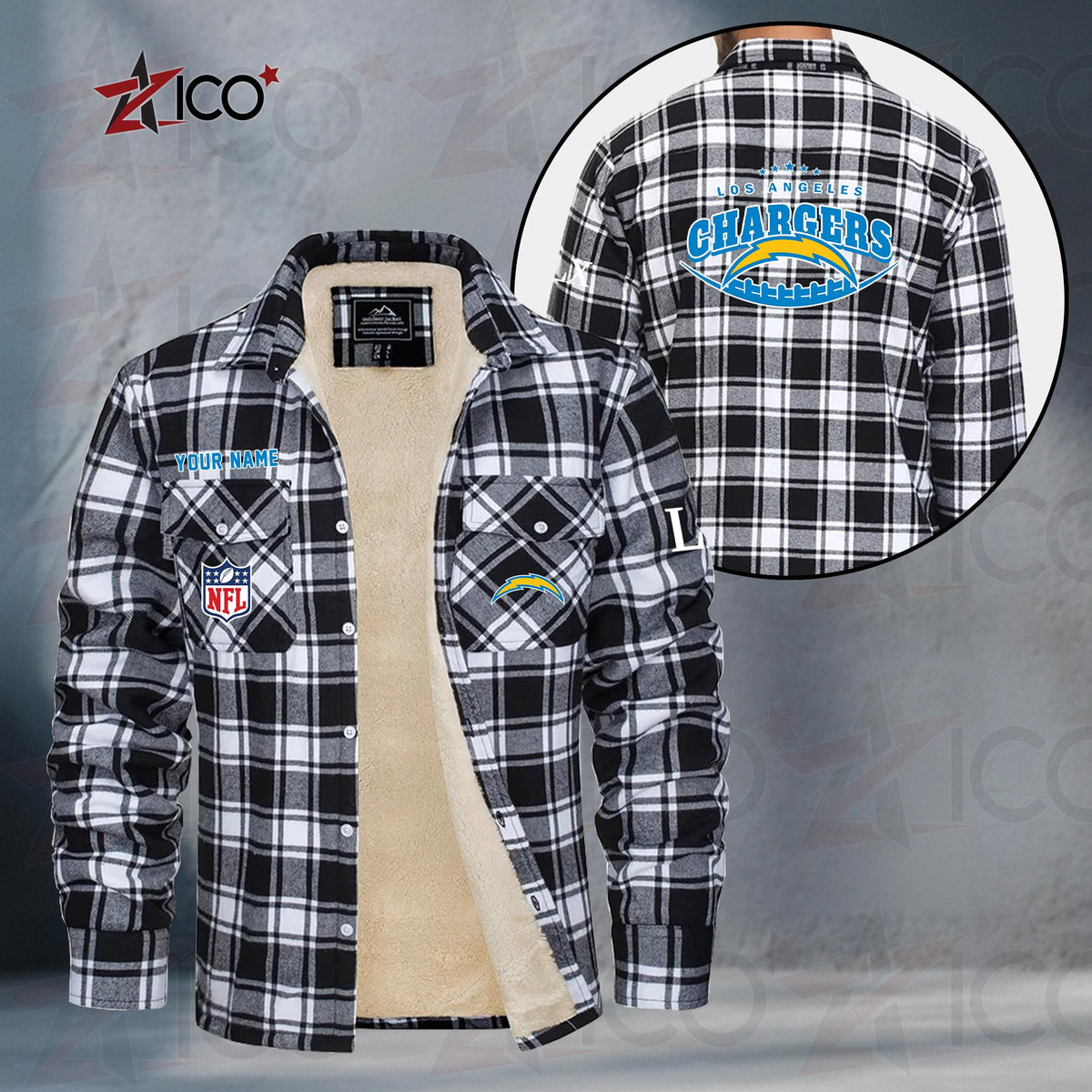Los Angeles Chargers Fleece Flannel Plaid Jacket MN18