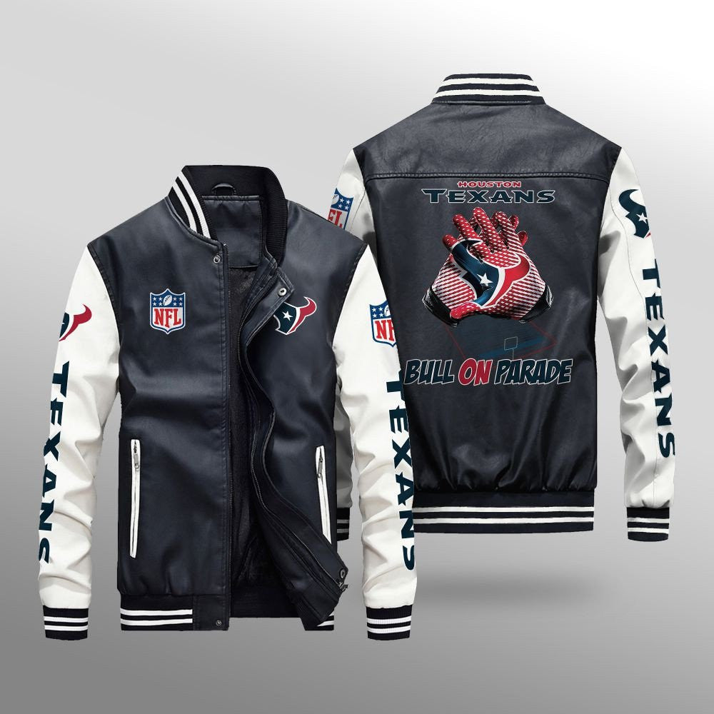 Houston Texans Premium Fleece-Lined Leather Bomber Jacket BG26
