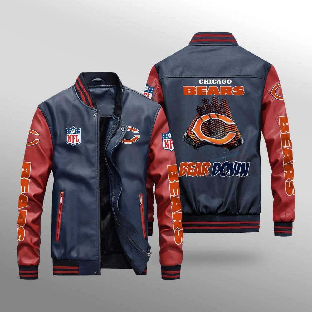 Chicago Bears Premium Fleece-Lined Leather Bomber Jacket BG33