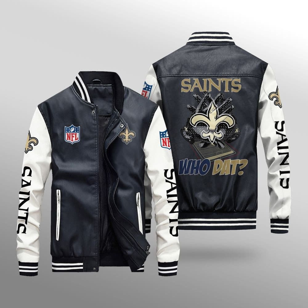 New Orleans Saints Premium Fleece-Lined Leather Bomber Jacket BG47