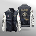 New Orleans Saints Premium Fleece-Lined Leather Bomber Jacket BG47