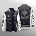 New Orleans Saints Premium Fleece-Lined Leather Bomber Jacket BG07