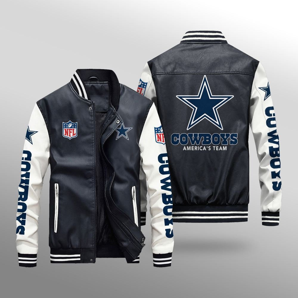 Dallas Cowboys Premium Fleece-Lined Leather Bomber Jacket BG60