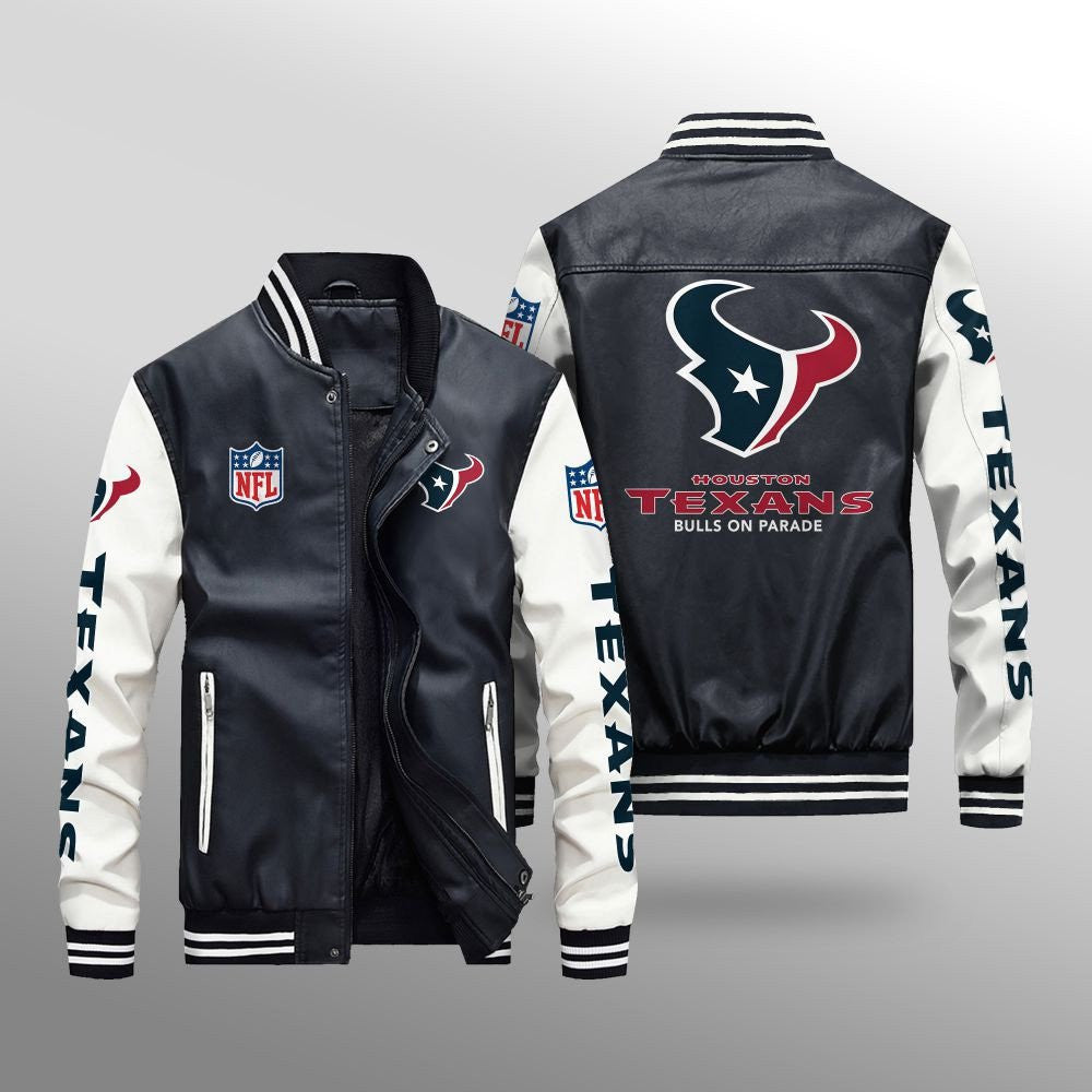 Houston Texans Premium Fleece-Lined Leather Bomber Jacket BG17