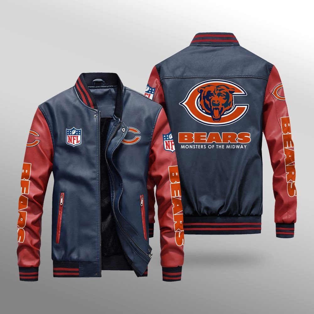 Chicago Bears Premium Fleece-Lined Leather Bomber Jacket BG19