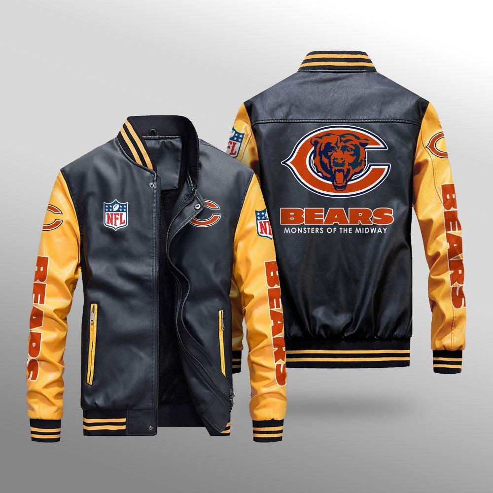 Chicago Bears Premium Fleece-Lined Leather Bomber Jacket BG19