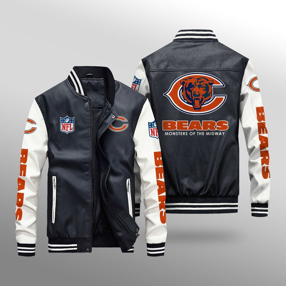 Chicago Bears Premium Fleece-Lined Leather Bomber Jacket BG19