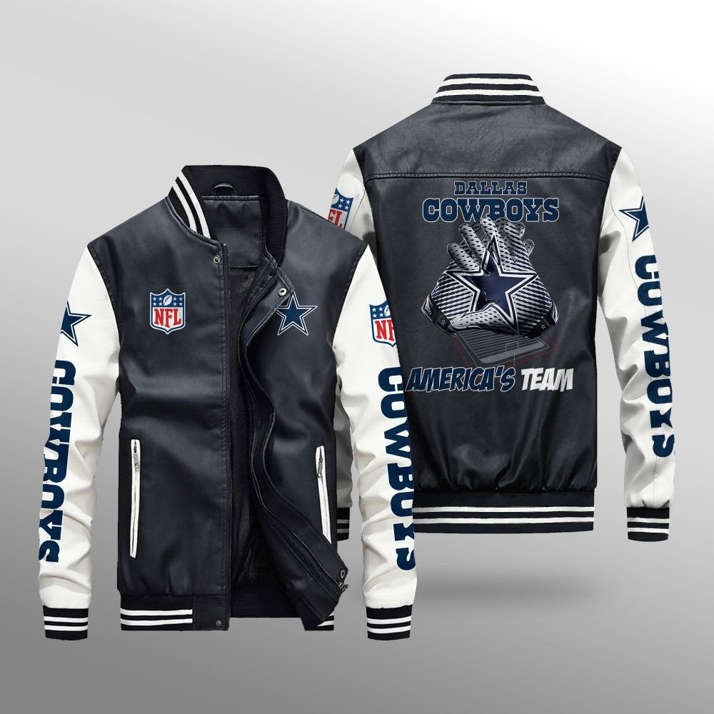 Dallas Cowboys Premium Fleece-Lined Leather Bomber Jacket BG56