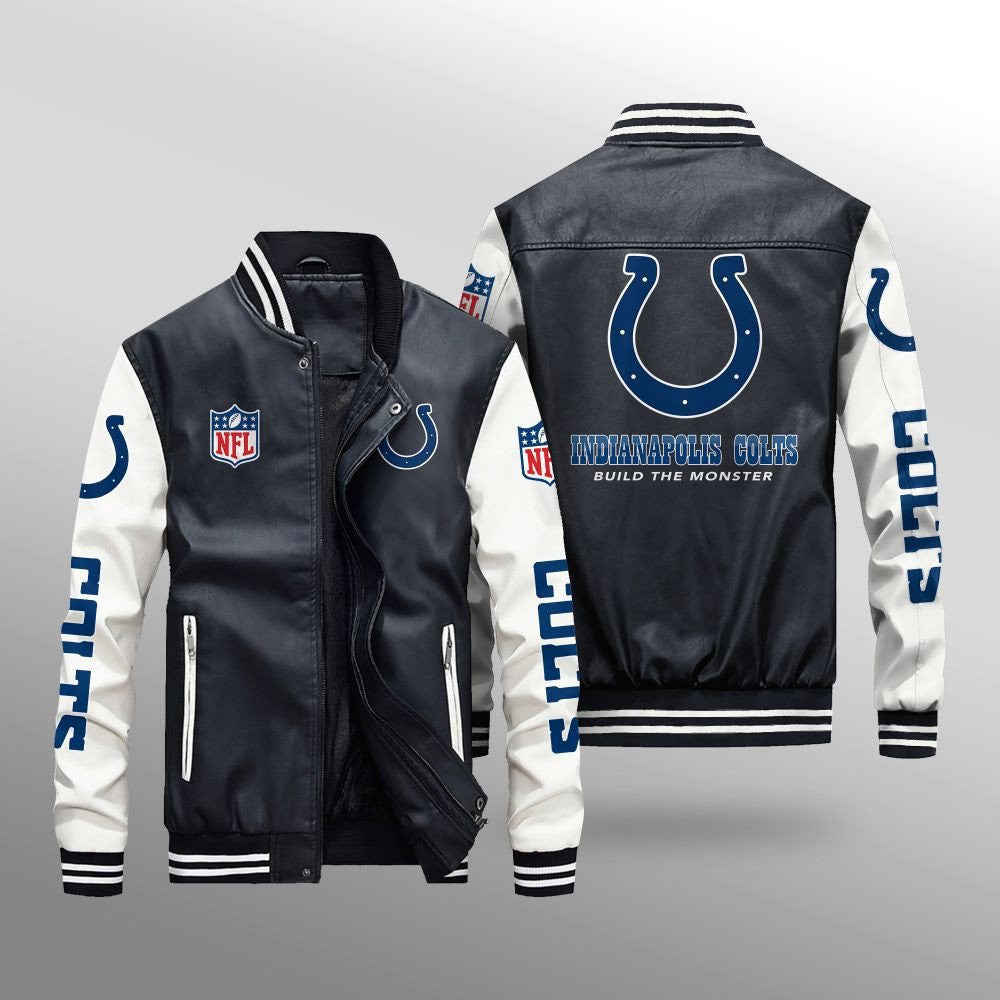 Indianapolis Colts Premium Fleece-Lined Leather Bomber Jacket BG30