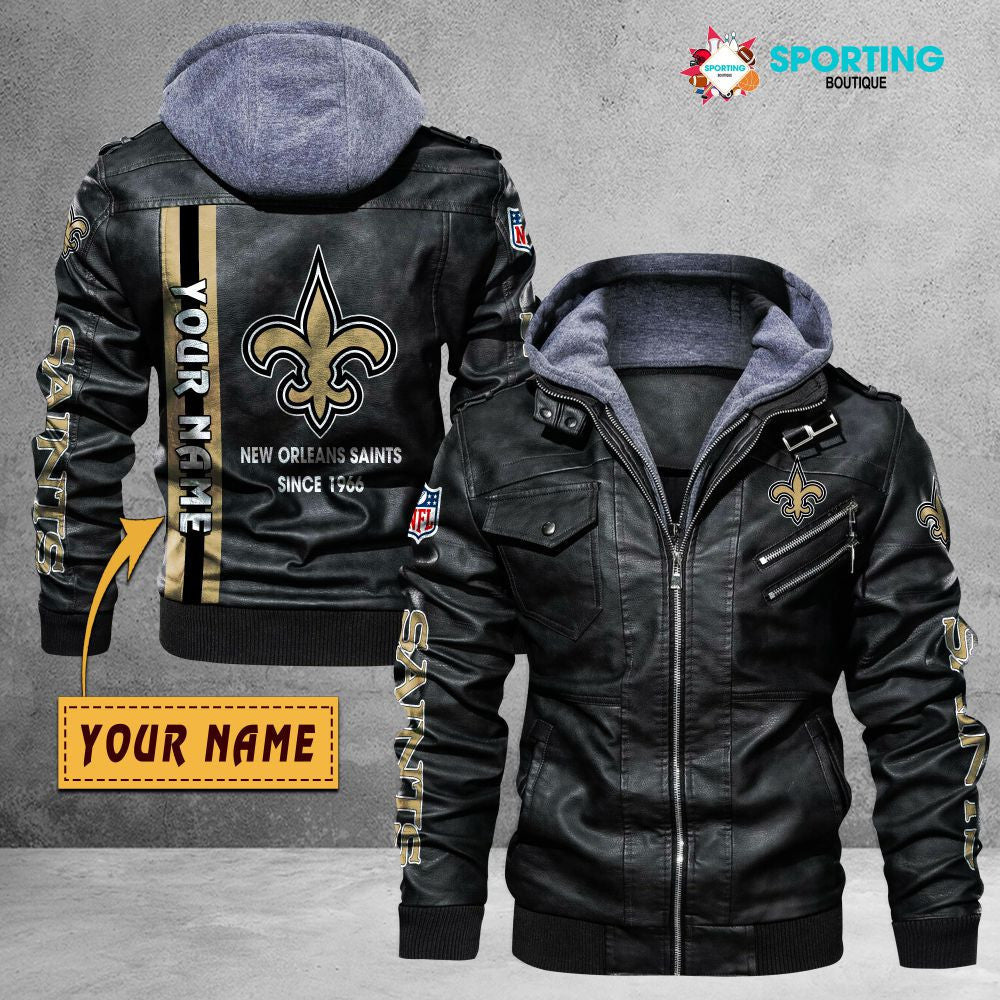 New Orleans Saints VITC9031 – Premium & Ultra-Thick Leather Jacket with Fleece Hood