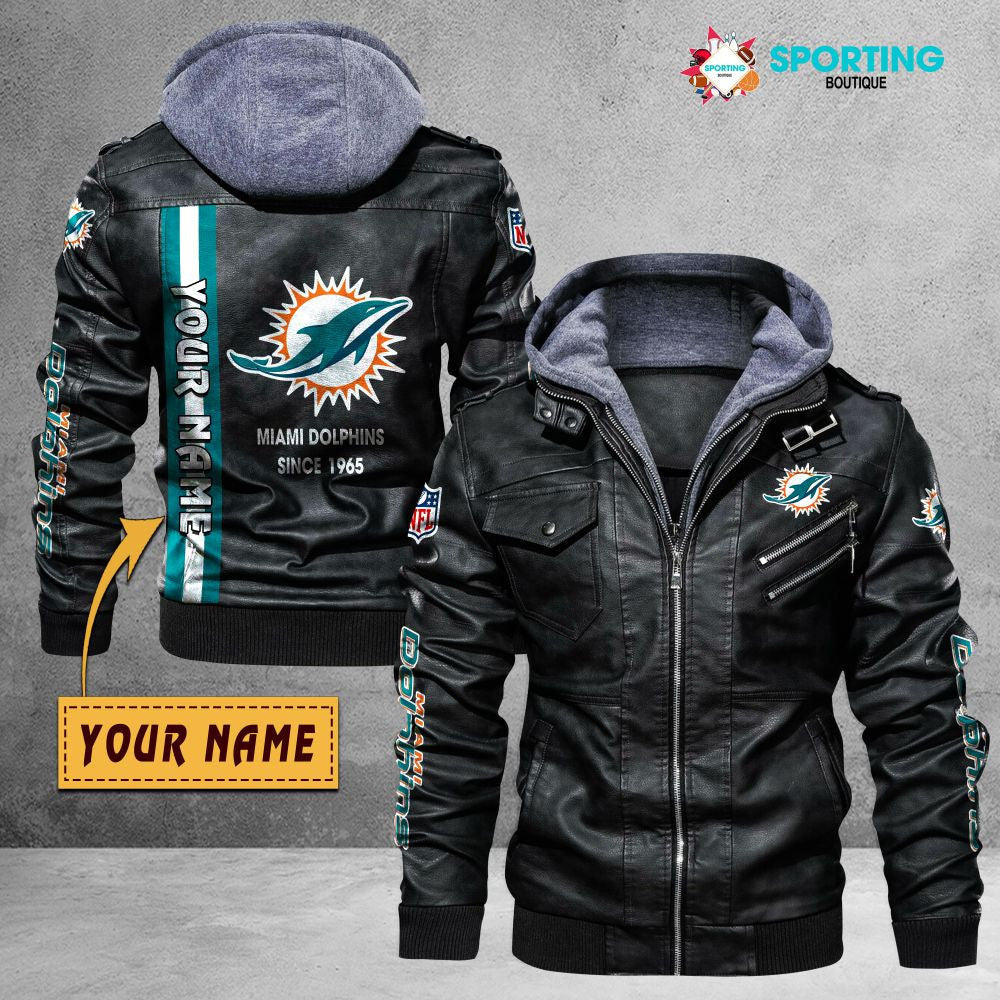 Miami Dolphins VITC9028 – Premium & Ultra-Thick Leather Jacket with Fleece Hood