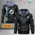 Miami Dolphins VITC9028 – Premium & Ultra-Thick Leather Jacket with Fleece Hood