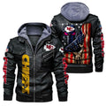 Kansas City Chiefs HVKC164 - Premium & Ultra-Thick Leather Jacket with Fleece Hood