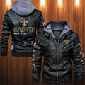 New Orleans Saints HVKC1254 - Premium & Ultra-Thick Leather Jacket with Fleece Hood