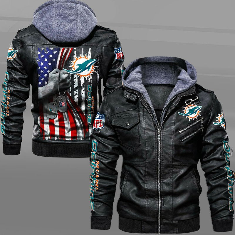 Miami Dolphins HVKC7067 - Premium & Ultra-Thick Leather Jacket with Fleece Hood