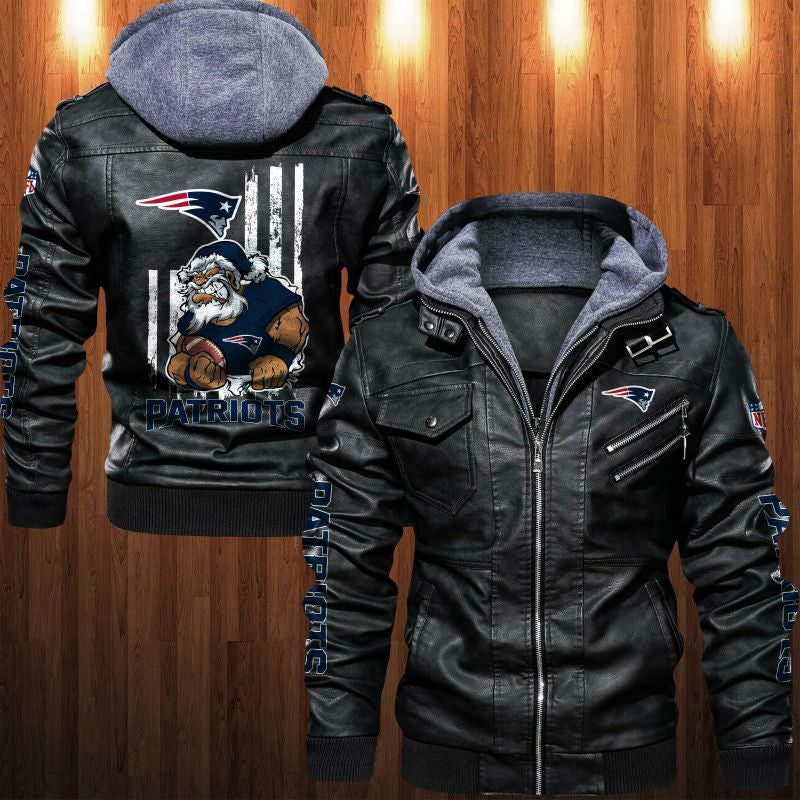 New England Patriots HVKC1814 - Premium & Ultra-Thick Leather Jacket with Fleece Hood