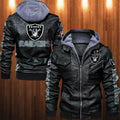 Las Vegas Raiders HVKC1257 - Premium & Ultra-Thick Leather Jacket with Fleece Hood