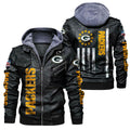 Green Bay Packers HVKC446 - Premium & Ultra-Thick Leather Jacket with Fleece Hood