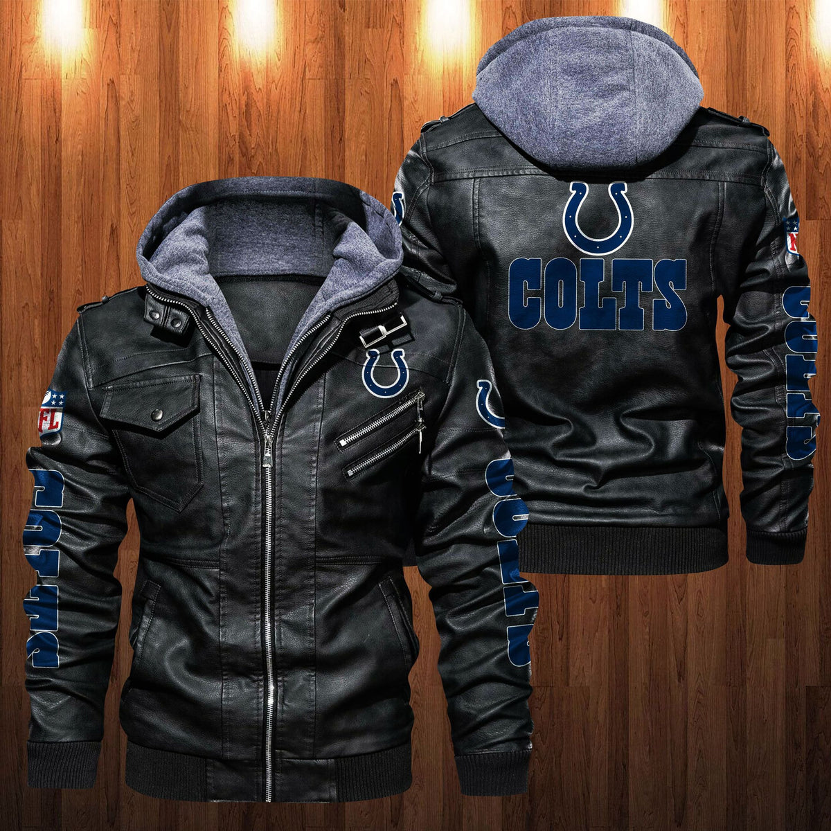 Indianapolis Colts HVKC1247 - Premium & Ultra-Thick Leather Jacket with Fleece Hood