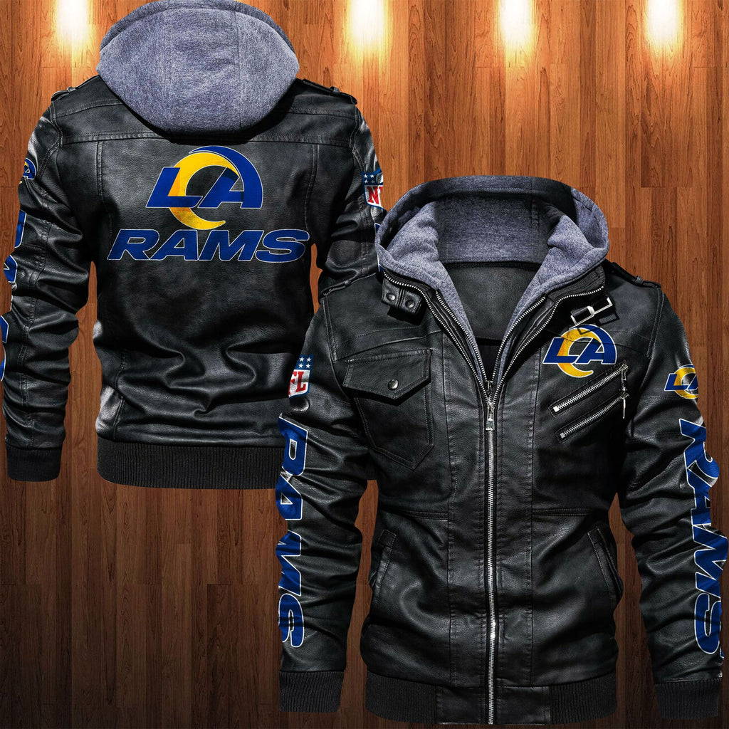 Los Angeles Rams HVKC1251 - Premium & Ultra-Thick Leather Jacket with Fleece Hood