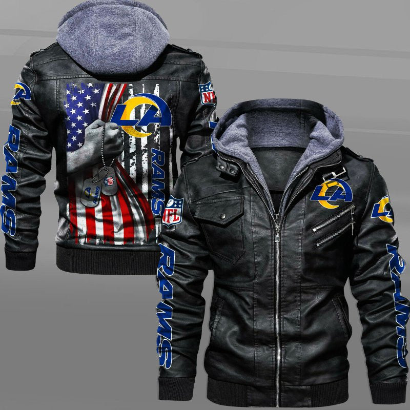 Los Angeles Rams HVKC7066 - Premium & Ultra-Thick Leather Jacket with Fleece Hood