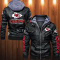 Kansas City Chiefs HVKC1249 - Premium & Ultra-Thick Leather Jacket with Fleece Hood