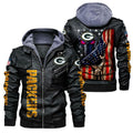 Green Bay Packers HVKC160 - Premium & Ultra-Thick Leather Jacket with Fleece Hood