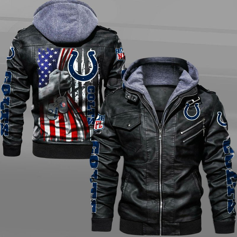 Indianapolis Colts HVKC7062 - Premium & Ultra-Thick Leather Jacket with Fleece Hood
