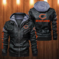 Chicago Bears HVKC1239 - Premium & Ultra-Thick Leather Jacket with Fleece Hood