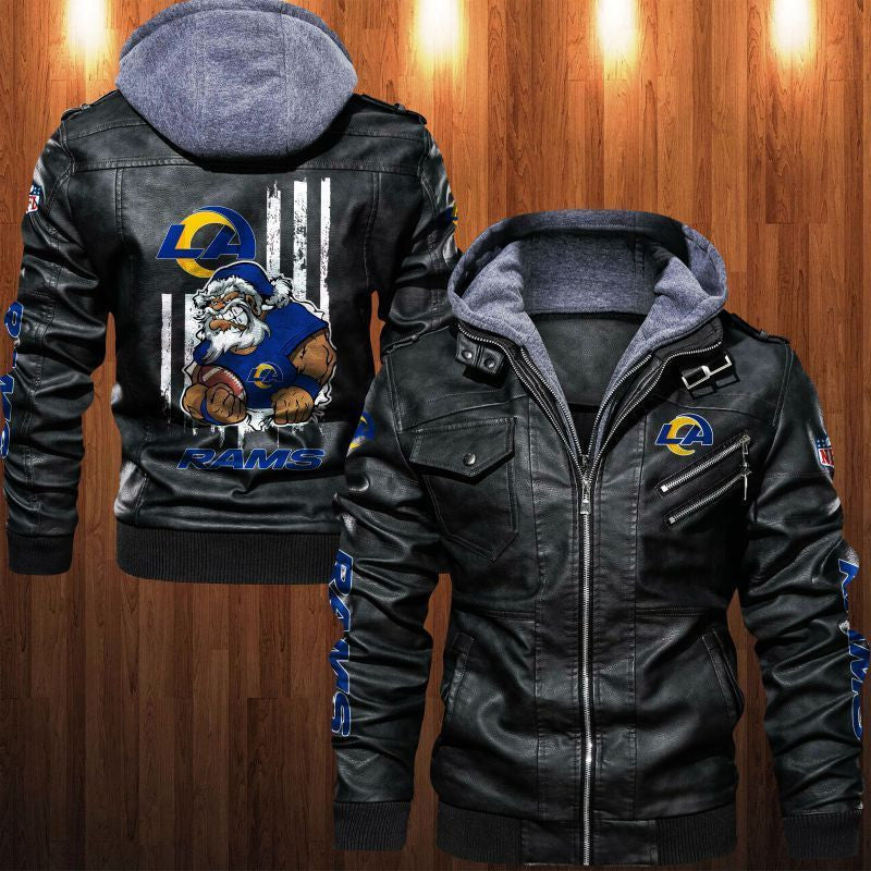 Los Angeles Rams HVKC1811 - Premium & Ultra-Thick Leather Jacket with Fleece Hood