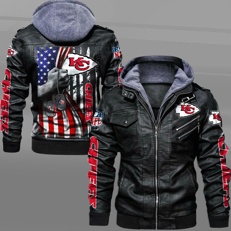 Kansas City Chiefs HVKC7064 - Premium & Ultra-Thick Leather Jacket with Fleece Hood