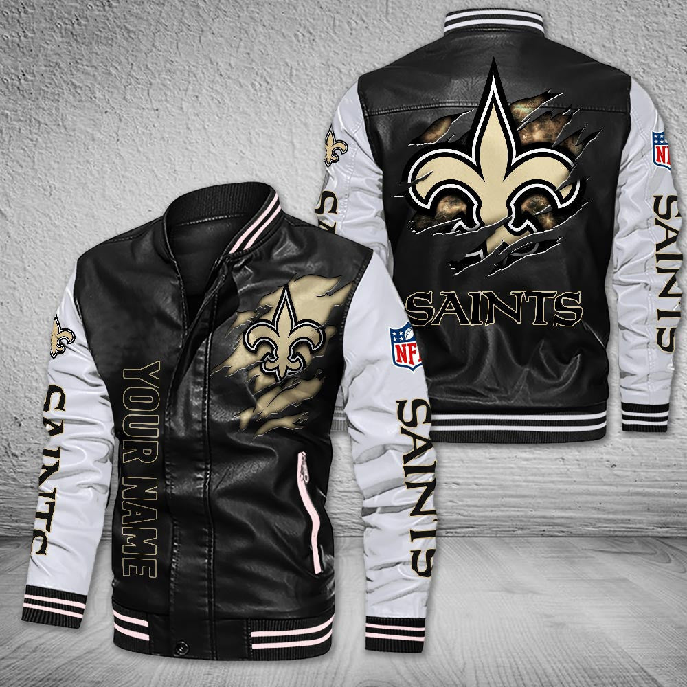 DMHQ0062 New Orleans Saints Signature Series Leather Jacket — Plush Sherpa Lining