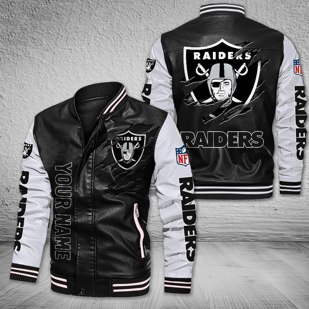 DMHQ0056 Las Vegas Raiders Signature Series Leather Jacket — Plush Sherpa Lining