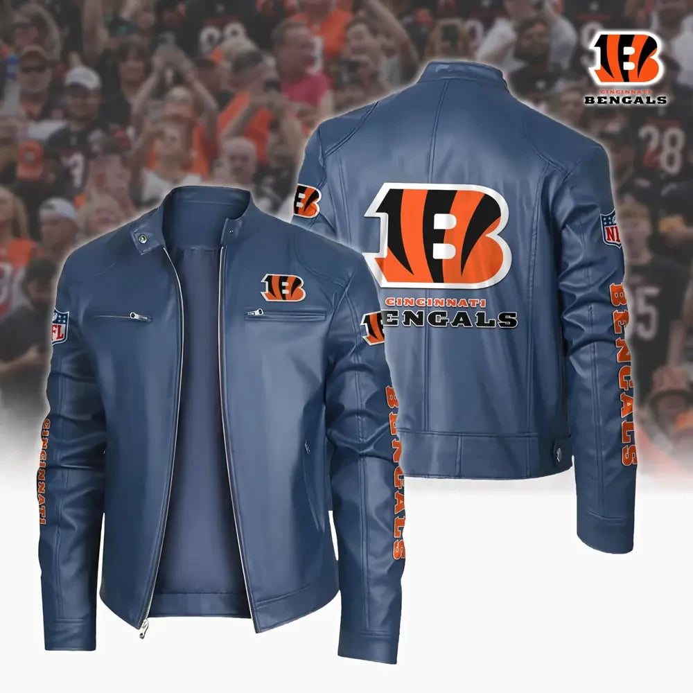 Ultra-Premium Leather Jacket Dual Zip Chest— Cincinnati Bengals SPTSLJ024