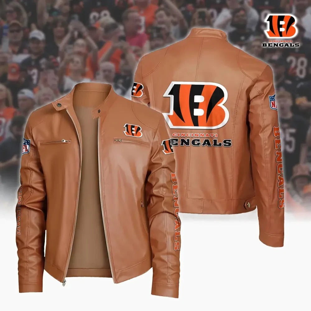 Ultra-Premium Leather Jacket Dual Zip Chest— Cincinnati Bengals SPTSLJ024
