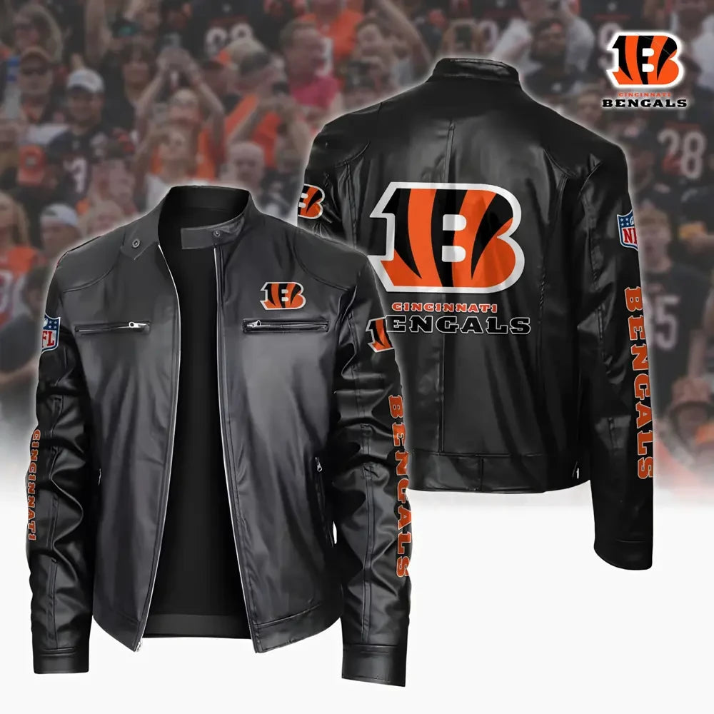 Ultra-Premium Leather Jacket Dual Zip Chest— Cincinnati Bengals SPTSLJ024