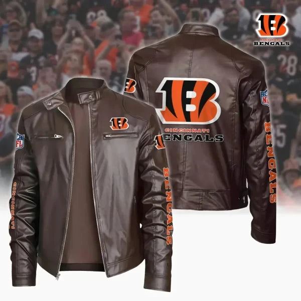 Ultra-Premium Leather Jacket Dual Zip Chest— Cincinnati Bengals SPTSLJ024