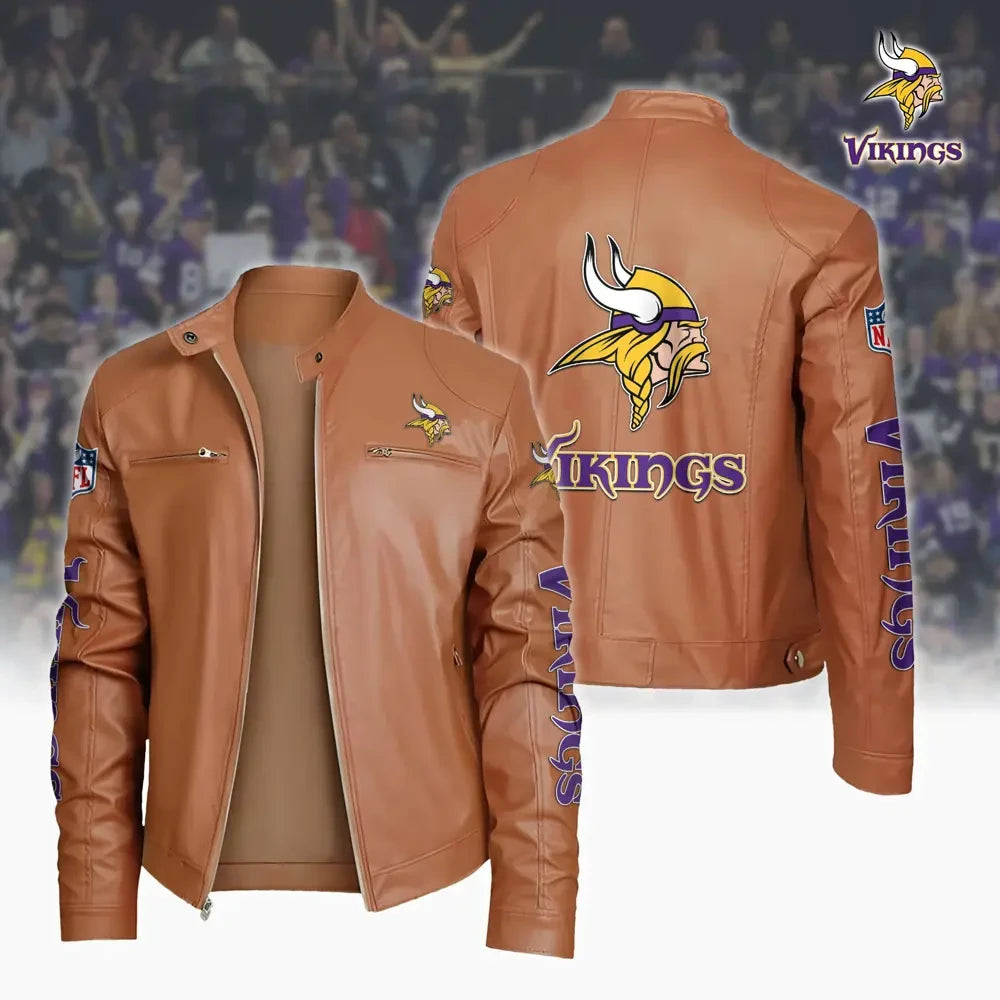 Ultra-Premium Leather Jacket Dual Zip Chest— Minnesota Vikings SPTSLJ016