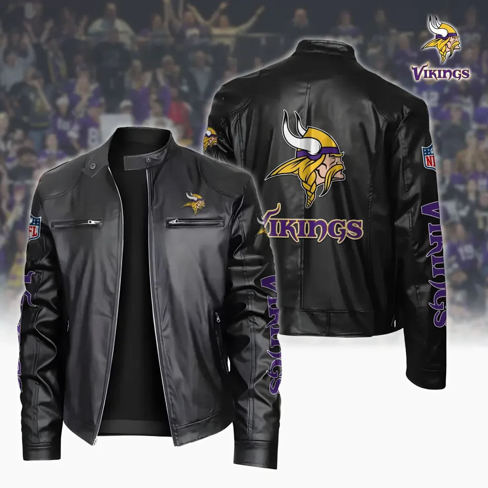 Ultra-Premium Leather Jacket Dual Zip Chest— Minnesota Vikings SPTSLJ016